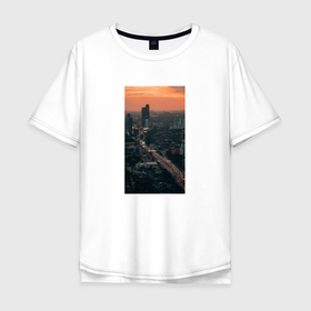 Мужская футболка хлопок Oversize с принтом Мегаполис в Санкт-Петербурге, 100% хлопок | свободный крой, круглый ворот, “спинка” длиннее передней части | вид сверху | высотки | город | дороги | закат | мегаполис