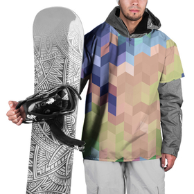 Накидка на куртку 3D с принтом Абстрактный  бежево-синий узор в Тюмени, 100% полиэстер |  | абстрактный | бежевый | геометрические фигуры | молодежный | ромбы | современный