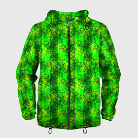 Мужская ветровка 3D с принтом Неоновый полосатый узор  в Тюмени, 100% полиэстер | подол и капюшон оформлены резинкой с фиксаторами, два кармана без застежек по бокам, один потайной карман на груди | бабочки | вертикальные полосы | зеленый | летний | неоновый | неоновый зеленый | современный | яркий узор