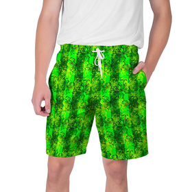 Мужские шорты 3D с принтом Неоновый полосатый узор  в Тюмени,  полиэстер 100% | прямой крой, два кармана без застежек по бокам. Мягкая трикотажная резинка на поясе, внутри которой широкие завязки. Длина чуть выше колен | бабочки | вертикальные полосы | зеленый | летний | неоновый | неоновый зеленый | современный | яркий узор