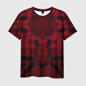 Мужская футболка 3D с принтом Темно-красный геометрический  в Курске, 100% полиэфир | прямой крой, круглый вырез горловины, длина до линии бедер | абстрактный | геометрические фигуры | креативный | модный | молодежный | популярный | современный | темно красный