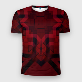 Мужская футболка 3D спортивная с принтом Темно-красный геометрический  в Кировске, 100% полиэстер с улучшенными характеристиками | приталенный силуэт, круглая горловина, широкие плечи, сужается к линии бедра | Тематика изображения на принте: абстрактный | геометрические фигуры | креативный | модный | молодежный | популярный | современный | темно красный