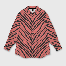 Женская рубашка oversize 3D с принтом Полосатый тигровый узор черные полосы на коралловом фоне в Белгороде,  |  | Тематика изображения на принте: абстрактный | коричневый | модный | оранжево коричневый | полосатый узор | терракотовый | тигровый | топовый