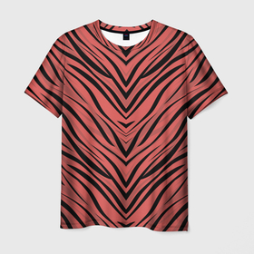Мужская футболка 3D с принтом Полосатый тигровый узор в Санкт-Петербурге, 100% полиэфир | прямой крой, круглый вырез горловины, длина до линии бедер | абстрактный | коричневый | модный | оранжево коричневый | полосатый узор | терракотовый | тигровый | топовый