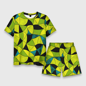 Мужской костюм с шортами 3D с принтом Гранжевый яркий зеленый ,  |  | абстрактный | гранжевая текстура | зеленый | летний | молодежный | современный | ярко желтый