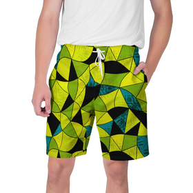 Мужские шорты 3D с принтом Гранжевый яркий зеленый  в Новосибирске,  полиэстер 100% | прямой крой, два кармана без застежек по бокам. Мягкая трикотажная резинка на поясе, внутри которой широкие завязки. Длина чуть выше колен | Тематика изображения на принте: абстрактный | гранжевая текстура | зеленый | летний | молодежный | современный | ярко желтый