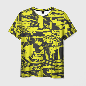 Мужская футболка 3D с принтом Желтая текстура в Тюмени, 100% полиэфир | прямой крой, круглый вырез горловины, длина до линии бедер | желтый | линии | паттерн | пятна | спорт | текстура | черный