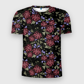 Мужская футболка 3D спортивная с принтом Цветочная мозаика  в Екатеринбурге, 100% полиэстер с улучшенными характеристиками | приталенный силуэт, круглая горловина, широкие плечи, сужается к линии бедра | абстрактные цветы | абстрактный | геометрический | коричневый | оливковый | розовый | цветочный