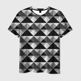 Мужская футболка 3D с принтом Современный геометрический  в Тюмени, 100% полиэфир | прямой крой, круглый вырез горловины, длина до линии бедер | Тематика изображения на принте: абстрактный | геометрический фигуры | модный | полигональный | популярный | треугольники | черно белый