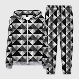 Мужской костюм 3D с принтом Современный геометрический  в Тюмени, 100% полиэстер | Манжеты и пояс оформлены тканевой резинкой, двухслойный капюшон со шнурком для регулировки, карманы спереди | абстрактный | геометрический фигуры | модный | полигональный | популярный | треугольники | черно белый