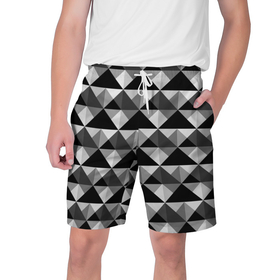 Мужские шорты 3D с принтом Современный геометрический  в Новосибирске,  полиэстер 100% | прямой крой, два кармана без застежек по бокам. Мягкая трикотажная резинка на поясе, внутри которой широкие завязки. Длина чуть выше колен | абстрактный | геометрический фигуры | модный | полигональный | популярный | треугольники | черно белый