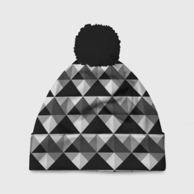 Шапка 3D c помпоном с принтом Современный геометрический  в Новосибирске, 100% полиэстер | универсальный размер, печать по всей поверхности изделия | абстрактный | геометрический фигуры | модный | полигональный | популярный | треугольники | черно белый