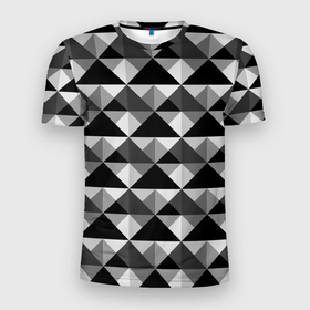 Мужская футболка 3D спортивная с принтом Современный геометрический  в Тюмени, 100% полиэстер с улучшенными характеристиками | приталенный силуэт, круглая горловина, широкие плечи, сужается к линии бедра | абстрактный | геометрический фигуры | модный | полигональный | популярный | треугольники | черно белый