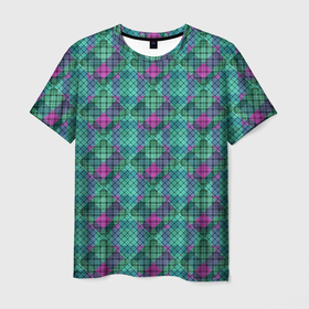 Мужская футболка 3D с принтом Бирюзовый клетчатый узор , 100% полиэфир | прямой крой, круглый вырез горловины, длина до линии бедер | Тематика изображения на принте: абстрактный | бирюзовый | клетка | модный | плед | разноцветный плед | современный | шотландка