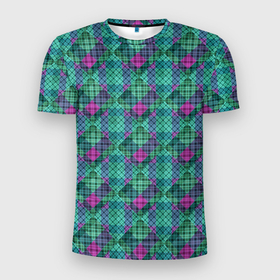 Мужская футболка 3D спортивная с принтом Бирюзовый клетчатый узор в Екатеринбурге, 100% полиэстер с улучшенными характеристиками | приталенный силуэт, круглая горловина, широкие плечи, сужается к линии бедра | абстрактный | бирюзовый | клетка | модный | плед | разноцветный плед | современный | шотландка