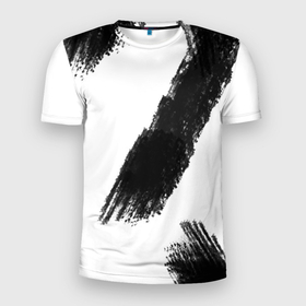 Мужская футболка 3D спортивная с принтом Мазок художника в Тюмени, 100% полиэстер с улучшенными характеристиками | приталенный силуэт, круглая горловина, широкие плечи, сужается к линии бедра | Тематика изображения на принте: беспорядок | линии | мазок | минимализм | полосы | хаос | художество