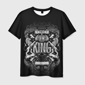 Мужская футболка 3D с принтом КОРОЛЕВСКИЙ ЧЁРНЫЙ в Тюмени, 100% полиэфир | прямой крой, круглый вырез горловины, длина до линии бедер | король | корона | лев | размытие | узоры. символ
