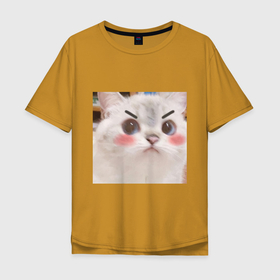 Мужская футболка хлопок Oversize с принтом Котенька в Новосибирске, 100% хлопок | свободный крой, круглый ворот, “спинка” длиннее передней части | kawaii | злой кот | комфорт | кот | мем | милый | уют