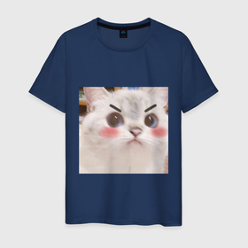 Мужская футболка хлопок с принтом Котенька в Новосибирске, 100% хлопок | прямой крой, круглый вырез горловины, длина до линии бедер, слегка спущенное плечо. | Тематика изображения на принте: kawaii | злой кот | комфорт | кот | мем | милый | уют