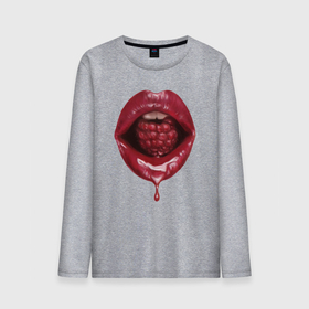 Мужской лонгслив хлопок с принтом Губы с малиной в Курске, 100% хлопок |  | lips | mouth | raspberries | губы | малина | рот