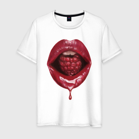 Мужская футболка хлопок с принтом Губы с малиной в Курске, 100% хлопок | прямой крой, круглый вырез горловины, длина до линии бедер, слегка спущенное плечо. | lips | mouth | raspberries | губы | малина | рот