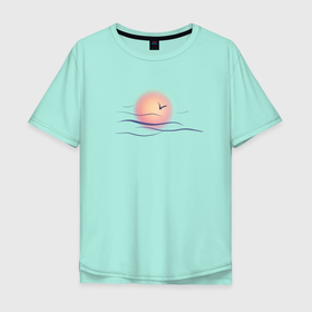 Мужская футболка хлопок Oversize с принтом Солнечный шар в Курске, 100% хлопок | свободный крой, круглый ворот, “спинка” длиннее передней части | sea | sun | закат | море | небо | птицы | солнце | чайки