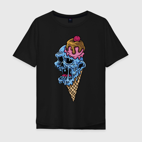 Мужская футболка хлопок Oversize с принтом Horror ice cream в Санкт-Петербурге, 100% хлопок | свободный крой, круглый ворот, “спинка” длиннее передней части | fear | halloween | horror | hype | ice cream | jaw | skull | teeth | зубы | мороженое | пасть | ужас | хайп | хэллоуин | череп