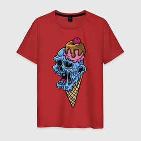 Мужская футболка хлопок с принтом Horror ice cream в Кировске, 100% хлопок | прямой крой, круглый вырез горловины, длина до линии бедер, слегка спущенное плечо. | fear | halloween | horror | hype | ice cream | jaw | skull | teeth | зубы | мороженое | пасть | ужас | хайп | хэллоуин | череп