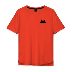 Мужская футболка хлопок Oversize с принтом Кот в кармане в Екатеринбурге, 100% хлопок | свободный крой, круглый ворот, “спинка” длиннее передней части | cat | kitty | карман | кармашек | кот | котёнок