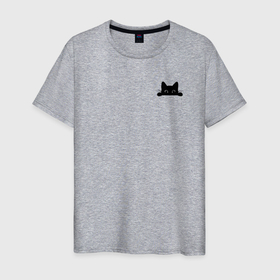 Мужская футболка хлопок с принтом Кот в кармане , 100% хлопок | прямой крой, круглый вырез горловины, длина до линии бедер, слегка спущенное плечо. | Тематика изображения на принте: cat | kitty | карман | кармашек | кот | котёнок