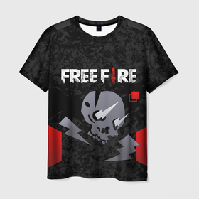 Мужская футболка 3D с принтом FREE FIRE (Фри Фаер) в Новосибирске, 100% полиэфир | прямой крой, круглый вырез горловины, длина до линии бедер | ff | free fire | game | gamer | games | garena | pro gamer | гарена | гексагон | игра | итан | текстура | фри фаер | фф | череп