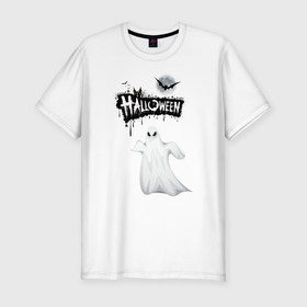 Мужская футболка хлопок Slim с принтом праздник HALLOWEEN в Санкт-Петербурге, 92% хлопок, 8% лайкра | приталенный силуэт, круглый вырез ворота, длина до линии бедра, короткий рукав | летучая мышь | приведения | старинный замок