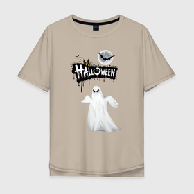 Мужская футболка хлопок Oversize с принтом праздник HALLOWEEN , 100% хлопок | свободный крой, круглый ворот, “спинка” длиннее передней части | летучая мышь | приведения | старинный замок