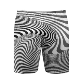 Мужские шорты спортивные с принтом Черно белый мозаичный узор в Новосибирске,  |  | волна | мозаика | мозаичная картина | серый | узор | черно белый | черный и белый