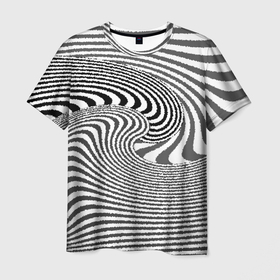 Мужская футболка 3D с принтом Черно белый мозаичный узор в Петрозаводске, 100% полиэфир | прямой крой, круглый вырез горловины, длина до линии бедер | волна | мозаика | мозаичная картина | серый | узор | черно белый | черный и белый