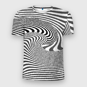 Мужская футболка 3D спортивная с принтом Черно белый мозаичный узор в Санкт-Петербурге, 100% полиэстер с улучшенными характеристиками | приталенный силуэт, круглая горловина, широкие плечи, сужается к линии бедра | волна | мозаика | мозаичная картина | серый | узор | черно белый | черный и белый