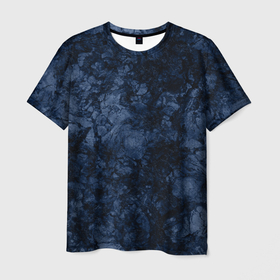 Мужская футболка 3D с принтом Темно-синяя текстура камня  в Новосибирске, 100% полиэфир | прямой крой, круглый вырез горловины, длина до линии бедер | абстрактный | модный | молодежный | мрамор | мраморный узор | синий | современный