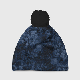 Шапка 3D c помпоном с принтом Темно-синяя текстура камня  в Екатеринбурге, 100% полиэстер | универсальный размер, печать по всей поверхности изделия | абстрактный | модный | молодежный | мрамор | мраморный узор | синий | современный