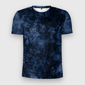 Мужская футболка 3D спортивная с принтом Темно-синяя текстура камня  в Новосибирске, 100% полиэстер с улучшенными характеристиками | приталенный силуэт, круглая горловина, широкие плечи, сужается к линии бедра | абстрактный | модный | молодежный | мрамор | мраморный узор | синий | современный