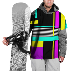 Накидка на куртку 3D с принтом Геометрический  неоновый узор  в Тюмени, 100% полиэстер |  | абстрактный | геометрический | модный | молодежный | неоновый бирюзовый | неоновый узор | полосы | современный