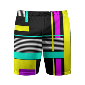 Мужские шорты спортивные с принтом Геометрический  неоновый узор  в Тюмени,  |  | абстрактный | геометрический | модный | молодежный | неоновый бирюзовый | неоновый узор | полосы | современный