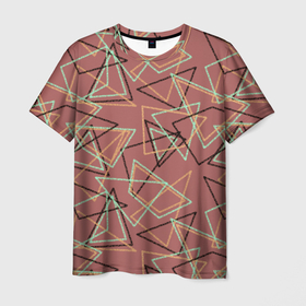 Мужская футболка 3D с принтом Террактовый геометрический  в Белгороде, 100% полиэфир | прямой крой, круглый вырез горловины, длина до линии бедер | Тематика изображения на принте: абстрактный | геометрические фигуры | геометрический узор | молодежный | современный | терракотовый