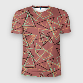 Мужская футболка 3D спортивная с принтом Террактовый геометрический  в Белгороде, 100% полиэстер с улучшенными характеристиками | приталенный силуэт, круглая горловина, широкие плечи, сужается к линии бедра | Тематика изображения на принте: абстрактный | геометрические фигуры | геометрический узор | молодежный | современный | терракотовый