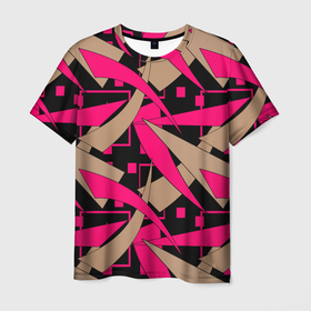 Мужская футболка 3D с принтом Яркий абстрактный узор  в Курске, 100% полиэфир | прямой крой, круглый вырез горловины, длина до линии бедер | абстрактный | геометрический | коричневый | малиновый | молодежный | современный | черный