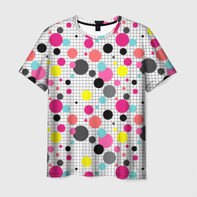 Мужская футболка 3D с принтом Горох разноцветный. , 100% полиэфир | прямой крой, круглый вырез горловины, длина до линии бедер | абстрактный | в горошек | горох | детский | клетчатый | разноцветный горох | современный | узор в клетку