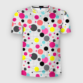 Мужская футболка 3D спортивная с принтом Горох разноцветный. в Тюмени, 100% полиэстер с улучшенными характеристиками | приталенный силуэт, круглая горловина, широкие плечи, сужается к линии бедра | абстрактный | в горошек | горох | детский | клетчатый | разноцветный горох | современный | узор в клетку