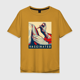 Мужская футболка хлопок Oversize с принтом Вакцинация в Тюмени, 100% хлопок | свободный крой, круглый ворот, “спинка” длиннее передней части | coronavirus | covid19 | virus | вакцина | вакцинация | вирус | грипп | заражение | здоровье | иммунитет | инфекция | карантин | корона | коронавирус | маска | пандемия | прививка | самоизоляция | спутник