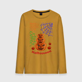 Мужской лонгслив хлопок с принтом Тыквы в паутине в Белгороде, 100% хлопок |  | halloween | pumpkin | желтый | жуткий | красный | мистика | надписи | ночь ужасов | оранжевый | осень | паутина | синий | тыква | ужас | хэллоуин | черви | червивое яблоко