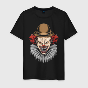 Мужская футболка хлопок с принтом The terrible clown в Новосибирске, 100% хлопок | прямой крой, круглый вырез горловины, длина до линии бедер, слегка спущенное плечо. | clown | eyes | fangs | halloween | hat | holiday | horror | jabot | jaw | muzzle | nose | глаза | жабо | клоун | клыки | нос | пасть | праздник | ужас | хэллоуин | шляпа