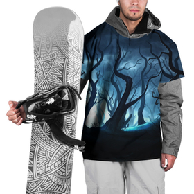 Накидка на куртку 3D с принтом ДРЕМУЧИЙ ЛЕС , 100% полиэстер |  | деревья | лес | луна | ночь | облака